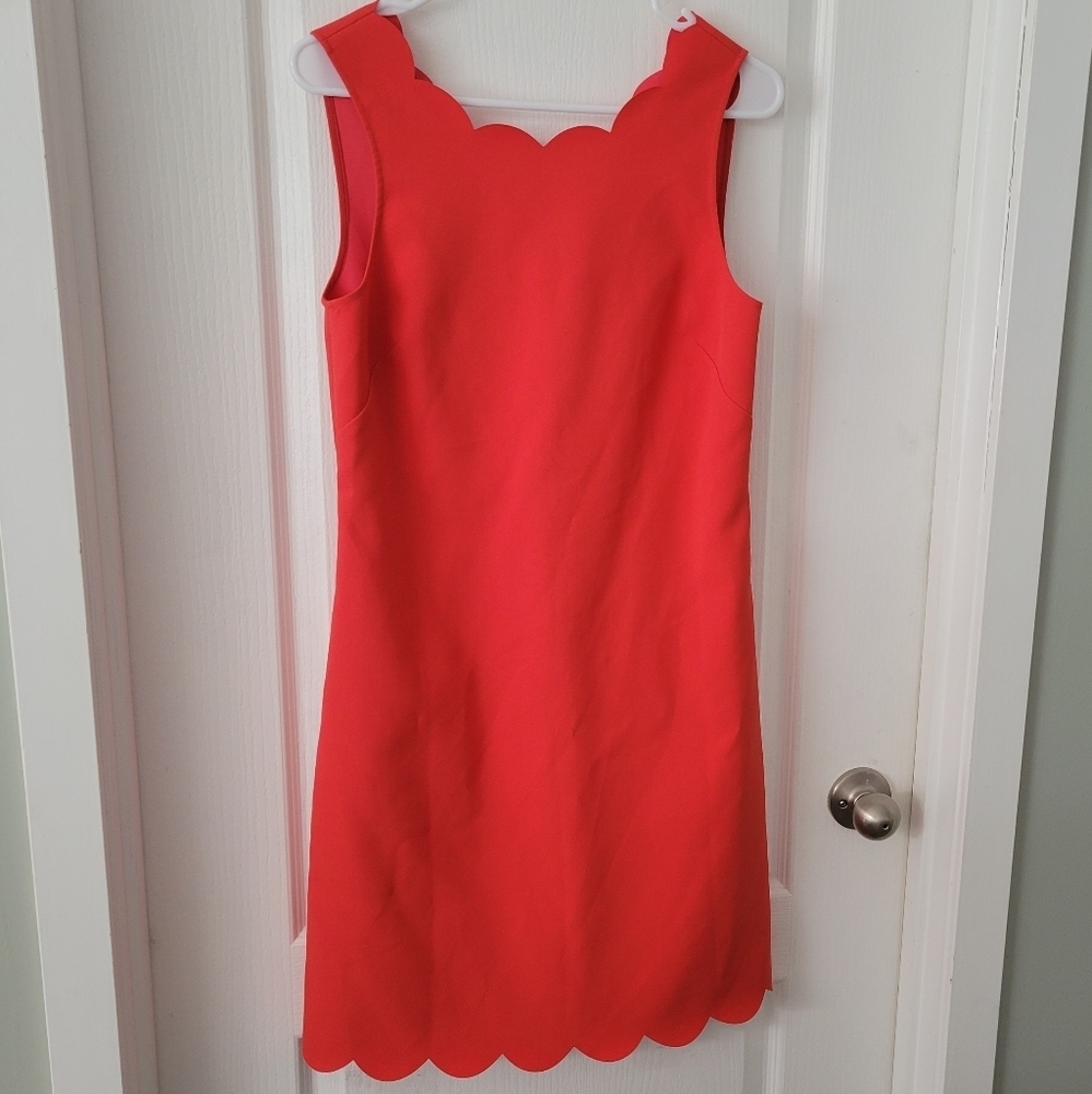 J. Crew red scalloped sheath dress